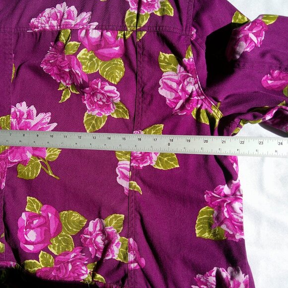 Issac Mizrahi Purple Floral Button Down Collared Jacket Size 14 - Picture 9 of 9